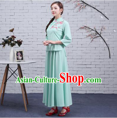 Chinese Traditional Women Clothes Green Min Guo Time Girl Women Clothing Stage Costumes Show