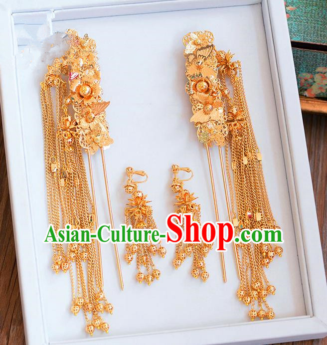 Chinese Ancient Style Hair Jewelry Accessories, Hairpins, Hanfu Xiuhe Suits Wedding Bride Headwear, Headdress, Imperial Empress Handmade Hair Fascinators Set for Women