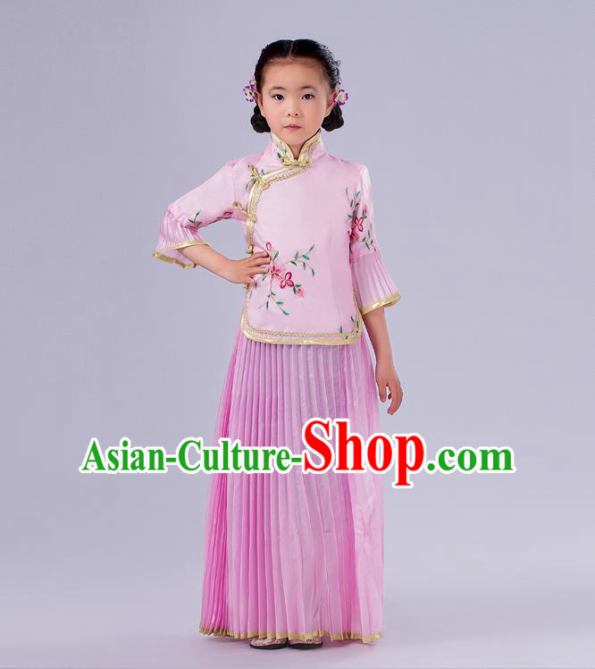 Traditional Chinese Costumes Complete Set, Qing Dynasty Ancient Princess Skirt,  Republic of China National Costume, Guzheng Classical Dance Performance Clothing for Kids