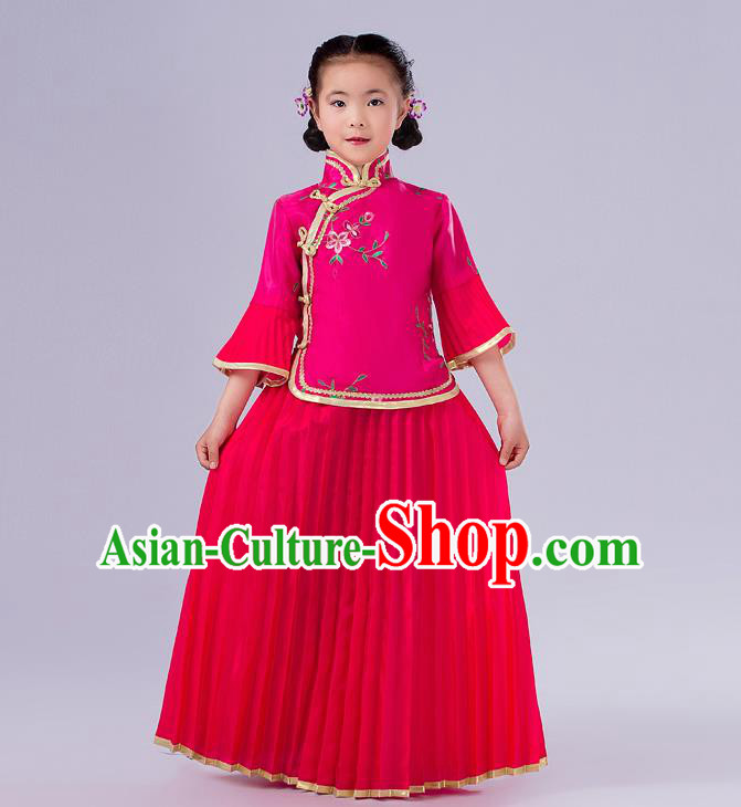 Traditional Chinese Costumes Complete Set, Qing Dynasty Ancient Princess Skirt,  Republic of China National Costume, Guzheng Classical Dance Performance Clothing for Kids