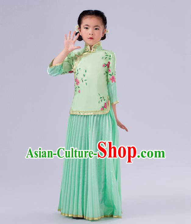 Traditional Chinese Costumes Complete Set, Qing Dynasty Ancient Princess Skirt,  Republic of China National Costume, Guzheng Classical Dance Performance Clothing for Kids