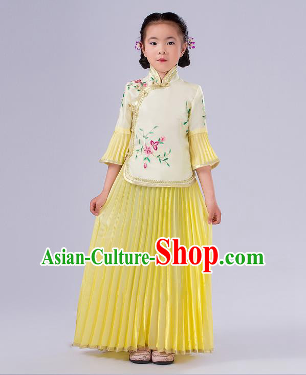 Traditional Chinese Costumes Complete Set, Qing Dynasty Ancient Princess Skirt,  Republic of China National Costume, Guzheng Classical Dance Performance Clothing for Kids