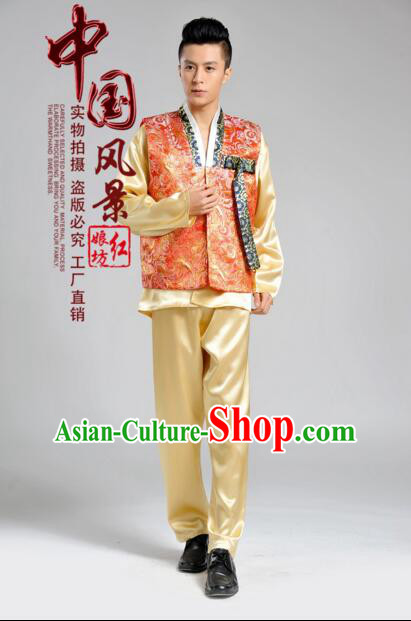 Korean Traditional Formal Dress Set Men Clothes Traditional Korean Traditional Costumes Full Dress Formal Attire Ceremonial Dress Court Orange Top Yellow Pants