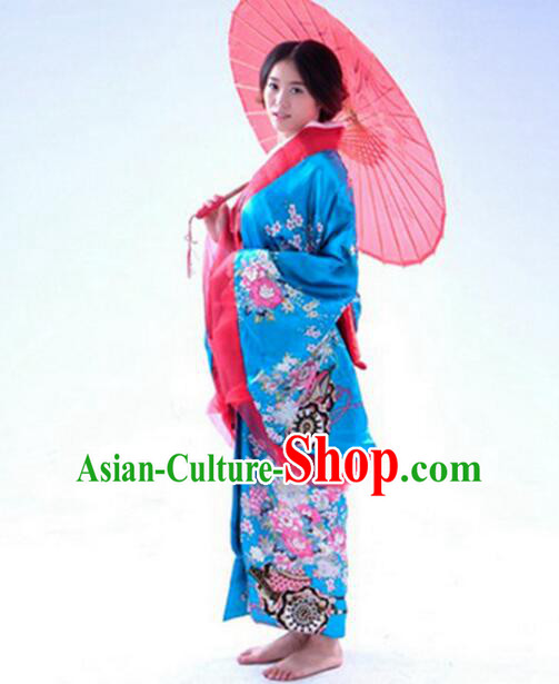 Japanese Traditional Kimono Costumes Women Dress COSPLAY Japanese Traditional Garment Wedding Dress Ceremonial Wafuku Stage Show Blue