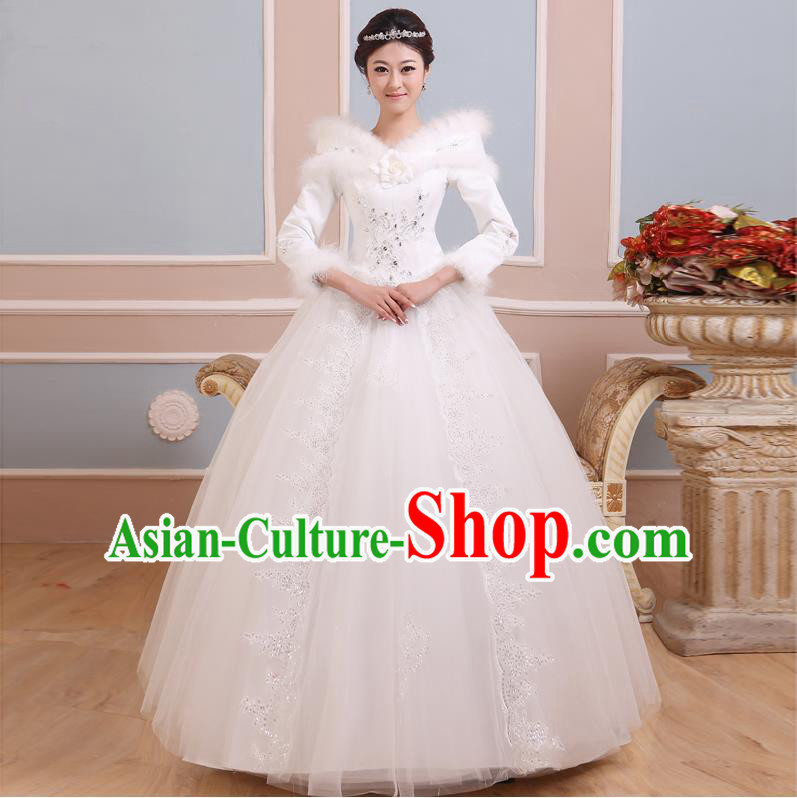 Traditional Chinese Bride Strapless Wedding Dress, Floor Length Wedding Dress for Women