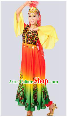 Traditional Chinese Uyghur nationality Dancing Costume, Folk Dance Ethnic Costume, Chinese Minority Nationality Uigurian Dance Costume for Women