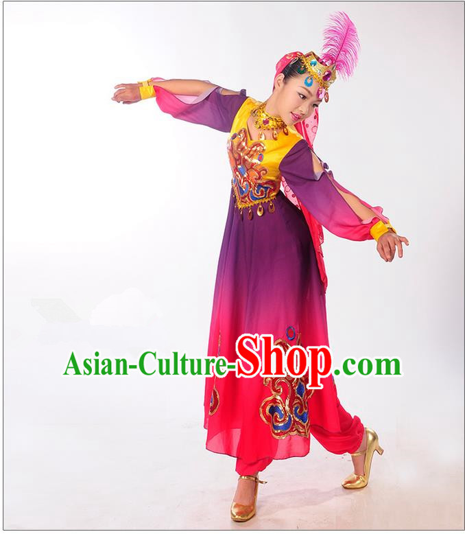 Traditional Chinese Uyghur nationality Dancing Costume, Folk Dance Ethnic Costume, Chinese Minority Nationality Uigurian Dance Costume for Women