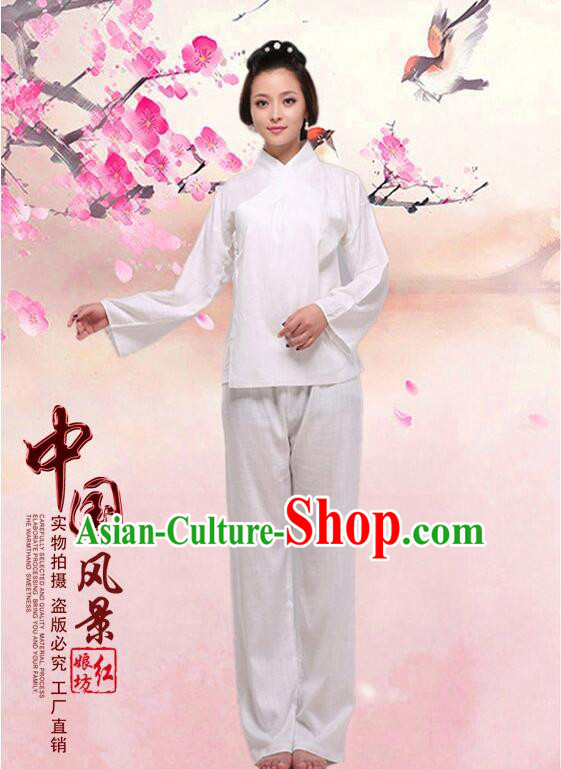 Chinese Zhong Yi triung qioi Ancient Clothes Inner Under Clothes Robe Pants Men Women Sleeping Exercise Costume  White