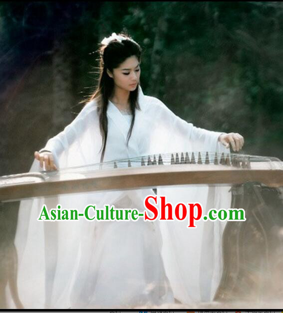 Chinese Classical Xiao Long Nv Costumes Complete The Return of the Condor Heroes Set Han Fu Stage Show Chiffon Dress White