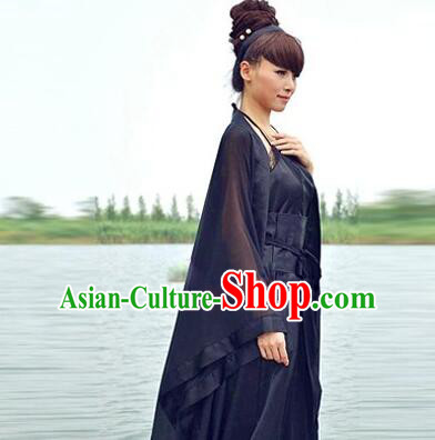 Chinese Classical Xiao Long Nv Costumes Complete The Return of the Condor Heroes Set Han Fu Stage Show Chiffon Dress Blue