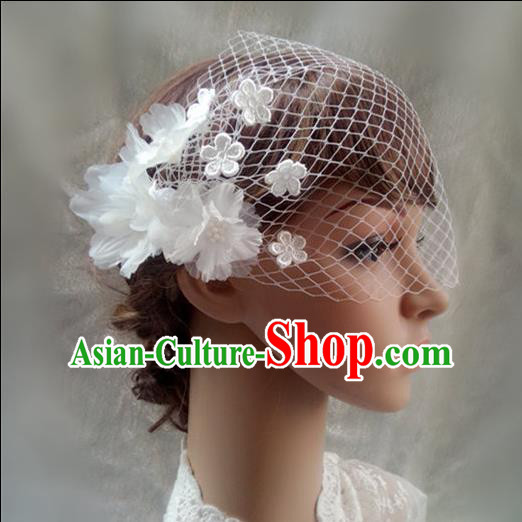 Chinese Wedding Jewelry Accessories, Traditional Bride Headwear, Wedding Tiaras, bridal Wedding Lace Veil Hair Clasp