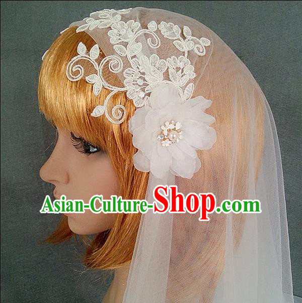 Chinese Wedding Jewelry Accessories, Traditional Bride Headwear, Wedding Tiaras, Imperial Bridal Wedding Lace Veil Hair Clasp