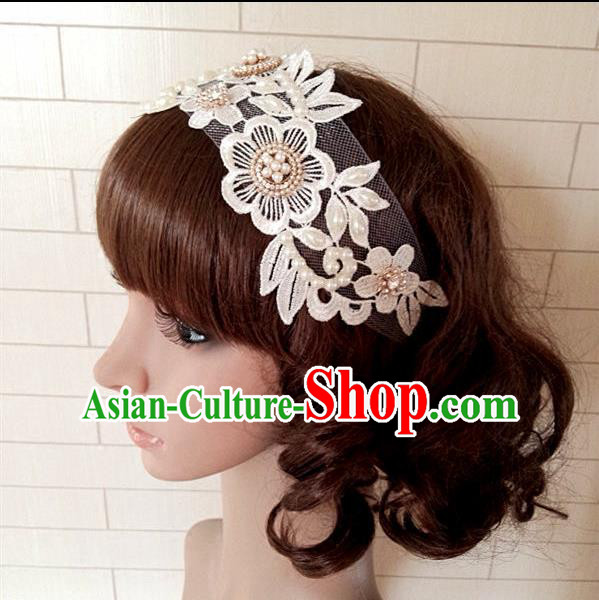 Chinese Wedding Jewelry Accessories, Traditional Bride Headwear, Wedding Tiaras, Imperial Bridal Wedding Lace Veil Hair Clasp