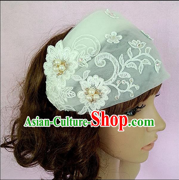 Chinese Wedding Jewelry Accessories, Traditional Bride Headwear, Wedding Tiaras, Imperial Bridal Baroco Style Wedding Lace Veil Hair Clasp