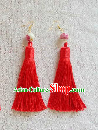 Chinese Wedding Jewelry Accessories, Traditional Xiuhe Suits Wedding Bride Earrings, Ancient Chinese Red Tassel Earrings