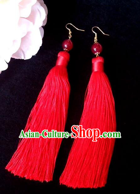 Chinese Wedding Jewelry Accessories, Traditional Xiuhe Suits Wedding Bride Earrings, Ancient Chinese Red Tassel Earrings