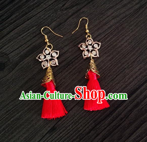 Chinese Wedding Jewelry Accessories, Traditional Xiuhe Suits Wedding Bride Earrings, Ancient Chinese Red Tassel Earrings