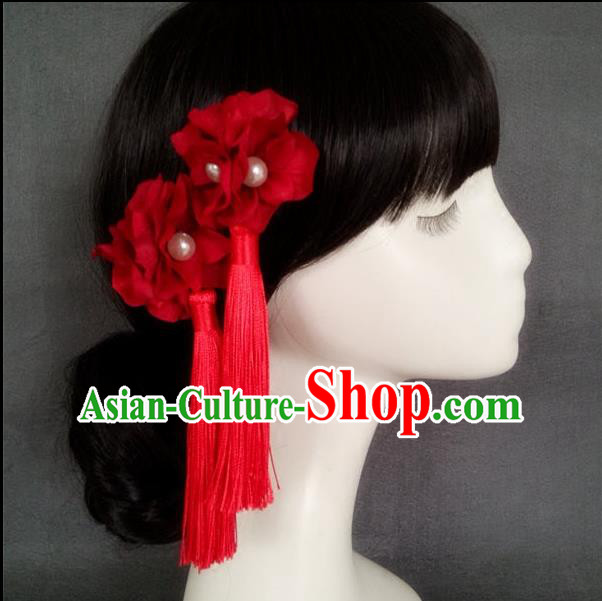 Chinese Wedding Jewelry Accessories, Traditional Xiuhe Suits Wedding Bride Headwear, Wedding Tiaras, Ancient Chinese Tassel Harpins, Bridal Hair Accessory