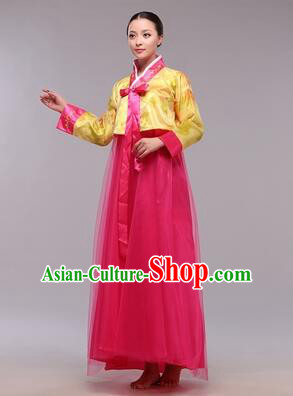Korean Traditional Dress Women Clothes Show Costumes Korean Traditional Dress Show Stage Dancing Long Skirt Yellow Top Red Skirt