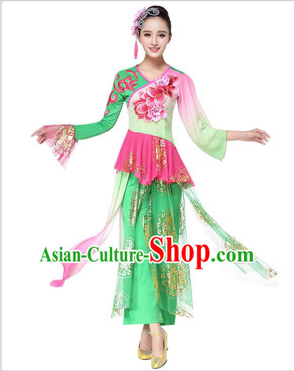 Traditional Chinese Yangge Fan Dancing Costume, Folk Dance Yangko Costume for Women