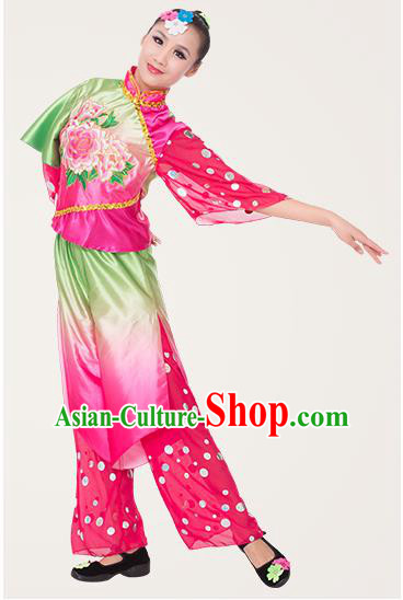 Traditional Chinese Yangge Fan Dancing Costume, Folk Dance Yangko Costume for Women