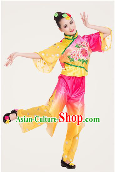 Traditional Chinese Yangge Fan Dancing Costume, Folk Dance Yangko Costume for Women