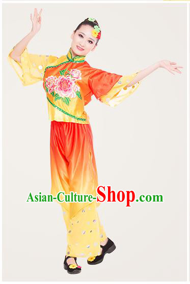 Traditional Chinese Yangge Fan Dancing Costume, Folk Dance Yangko Costume for Women