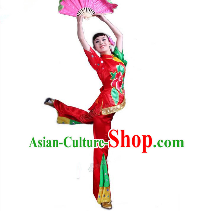 Traditional Chinese Yangge Fan Dancing Costume, Folk Dance Yangko Costume for Women