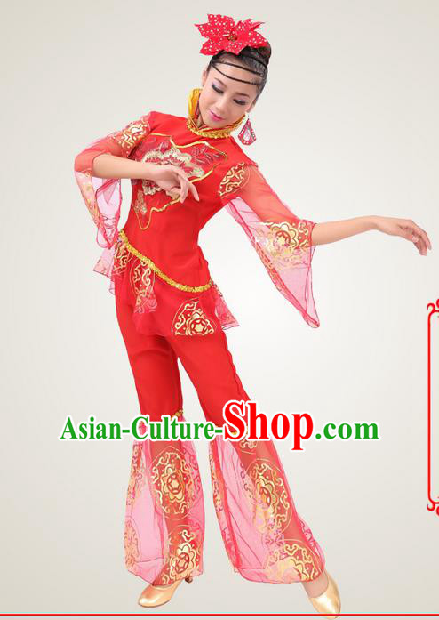 Traditional Chinese Yangge Fan Dancing Costume, Folk Dance Yangko Costume for Women