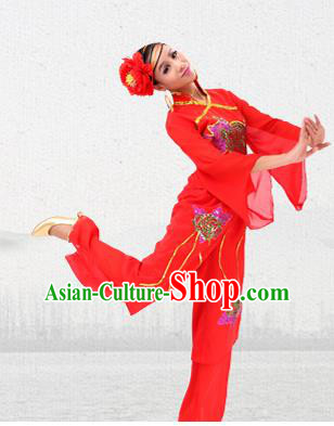 Traditional Chinese Yangge Fan Dancing Costume, Folk Dance Yangko Costume for Women