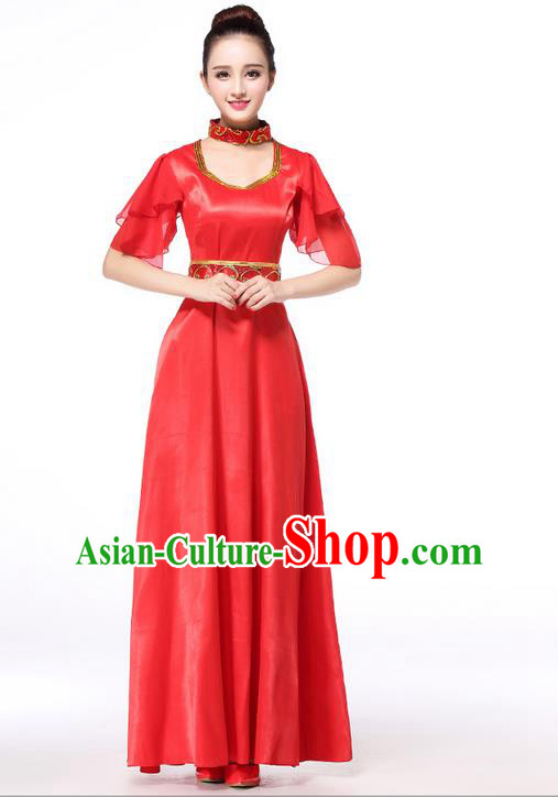 Chinese Classic Stage Performance Chorus Singing Group Dance Costumes, Chorus Competition Costume, Compere Costumes for Women