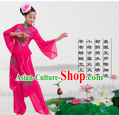 Traditional Chinese Yangge Fan Dancing Costume, Folk Dance Yangko Costume for Women