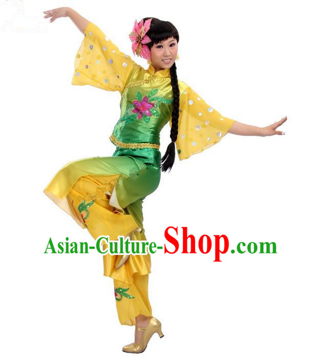 Traditional Chinese Yangge Fan Dancing Costume, Folk Dance Yangko Costume for Women