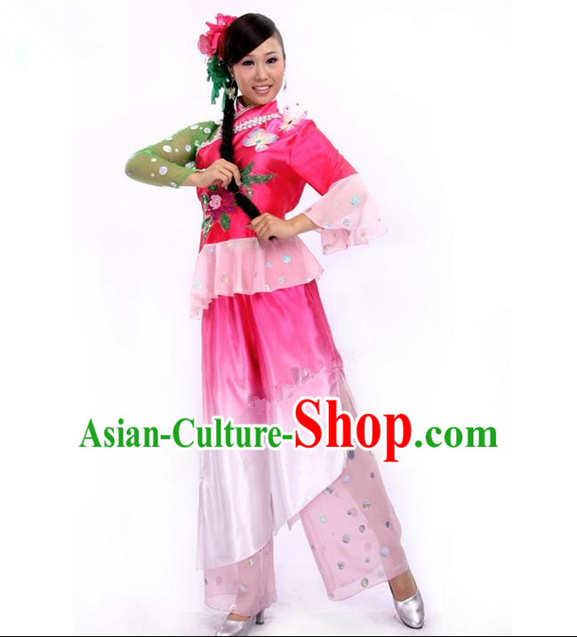 Traditional Chinese Yangge Fan Dancing Costume, Folk Dance Yangko Costume for Women