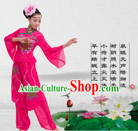 Traditional Chinese Yangge Fan Dancing Costume, Folk Dance Yangko Costume for Women