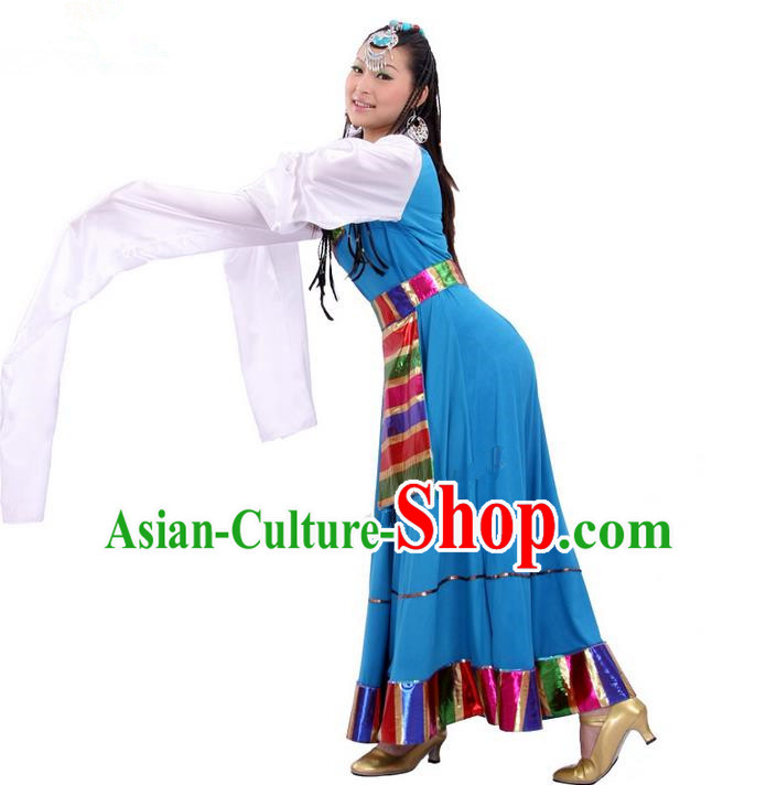 Traditional Chinese Zang Nationality Dancing Costume, Folk Dance Ethnic Costume, Chinese Minority Nationality Tibetan Dance Costume for Women