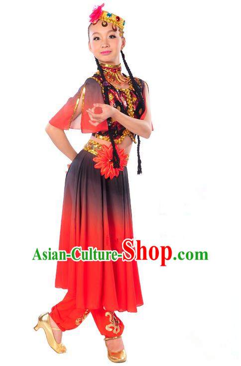 Traditional Chinese Uyghur nationality Dancing Costume, Folk Dance Ethnic Costume, Chinese Minority Nationality Uigurian Dance Costume for Women