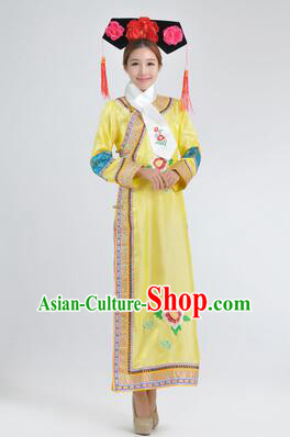 Qipao Qing Dynasty Clothing Empresses in the Palace Qing Chuang Stage Costumes Yellow