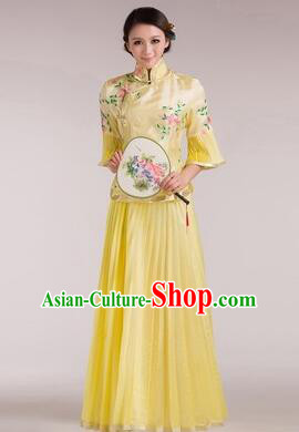 Min Guo Girl Dress Chinese Traditional Costume Stage Show Ceremonial Dress Yellow