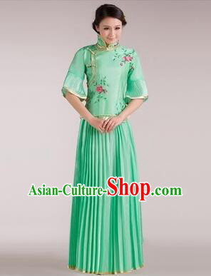 Min Guo Girl Dress Chinese Traditional Costume Stage Show Ceremonial Dress Light Green