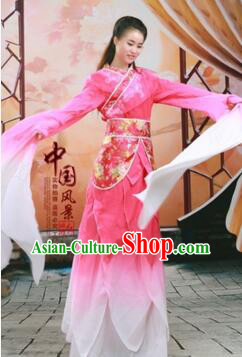 Chinese Traditional Costume Empresses in the Palace Water Sleeves Qi Xian nv Dancing Clothes Jing Hong Rose Red