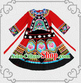 Traditional Chinese Miao Nationality Dancing Costume, Children Folk Dance Ethnic Costume, Chinese Tujia Minority Nationality Dancing Costume for Kids