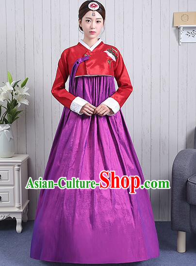 Korean Court Dress Girl Stage Costumes Show Traditional Clothes Dancing Children Ceremonial Dresses Full Dress Formal Attire Red Top Purple Skirt