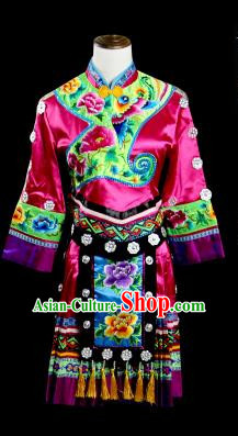 Traditional Chinese Miao Nationality Dancing Costume, Hmong Female Folk Dance Ethnic Pleated Skirt, Chinese Minority Nationality Embroidery Costume for Women