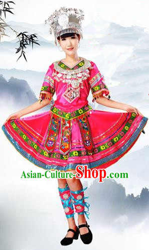 Traditional Chinese Molao Nationality Dancing Costume and Headwear, Guangxi Molao Female Folk Dance Ethnic Pleated Skirt and Hat, Chinese Minority Nationality Embroidery Costume for Women