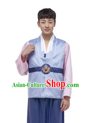 Korean Traditional Formal Dress Set Men Clothes Traditional Korean Traditional Costumes Full Dress Formal Attire Ceremonial Dress Court Slight Blue