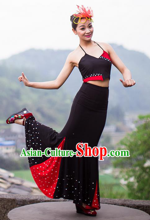 Traditional Chinese Dai Nationality Peacock Dancing Costume, Folk Dance Ethnic Costume, Chinese Minority Nationality Dancing Costume for Women