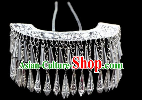 Traditional Chinese Miao Nationality Phoenix Silver Headwear, Hmong Female Folk Wedding Ethnic Accessories Crown, Chinese Minority Nationality Jewelry Accessories Hairpins for Women