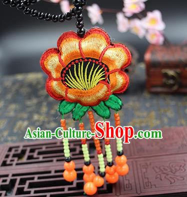 Traditional Chinese Miao Nationality Necklace, Hmong Folk Wedding Embroidery Sweater Chain, Chinese Minority Nationality Jewelry Accessories for Women