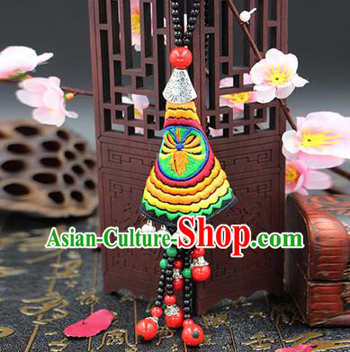 Traditional Chinese Miao Nationality Necklace, Hmong Folk Wedding Embroidery Sweater Chain, Chinese Minority Nationality Jewelry Accessories for Women